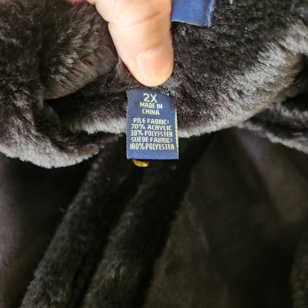 Chaps Faux Suede black Vest, Faux fur trim, Sz 2X - Picture 10 of 10